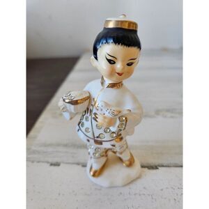 Vintage norcrest geisha boy‎ bird bowl rhinestone statue figurine